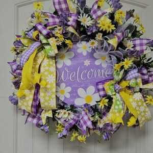 Purple and Yellow Floral Welcome Wreath